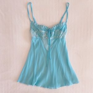 victoria’s secret 02’ teal blue lace milkmaid chemise slip dress